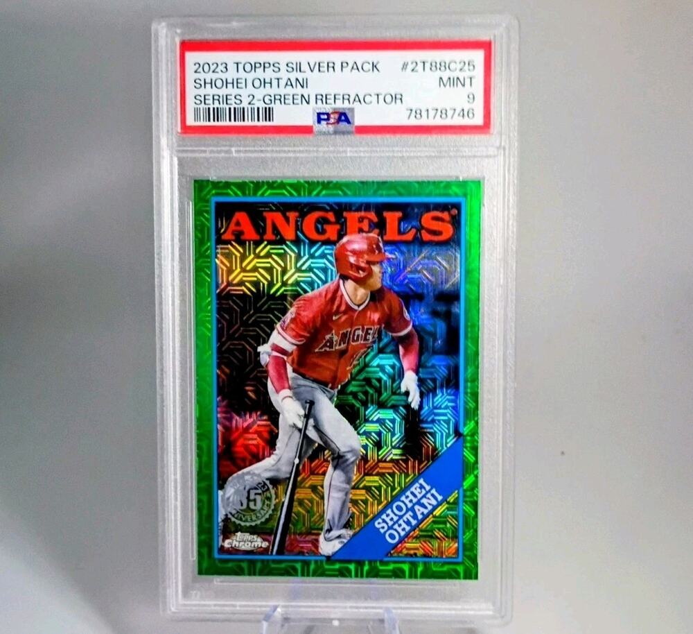Shohei Ohtani #2T88C25 Topps Silver Pack 2023 Green REFRACTOR SP #71/99 PSA 9